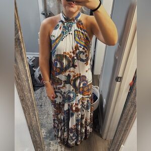 Paisley Multicolor Halter Maxi Dress